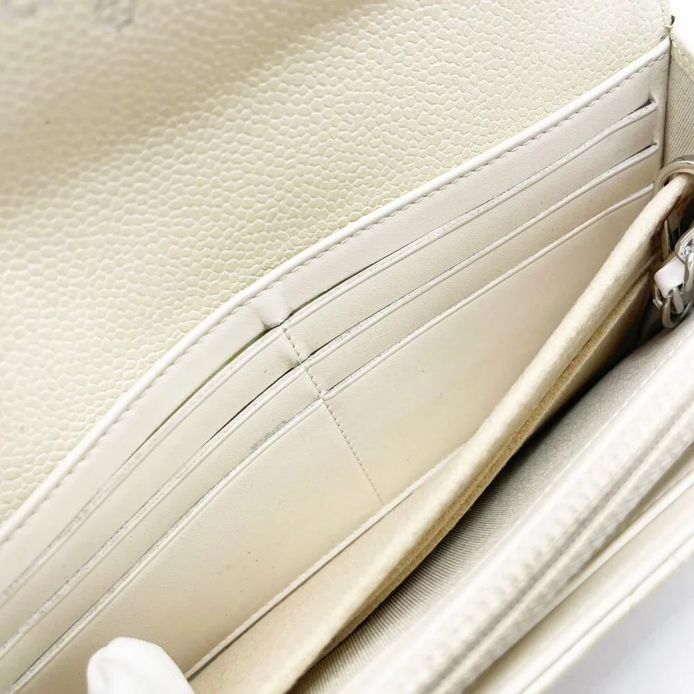 Authentic CHANEL CC Classic Timeless Caviar Flap Wallet on Chain Purse White Bag - Picture 14 of 15